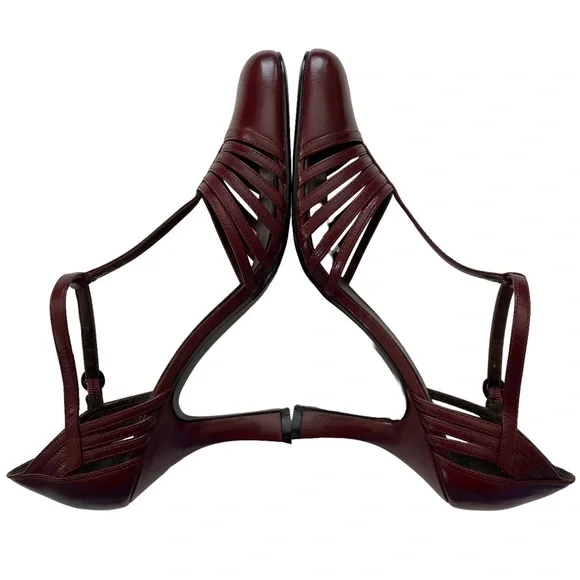 🚫SOLD🚫 BISOU BISOU Michelle Bohbot Faye Womens Wine Red Leather Heels Size 9M - Picture 7 of 12